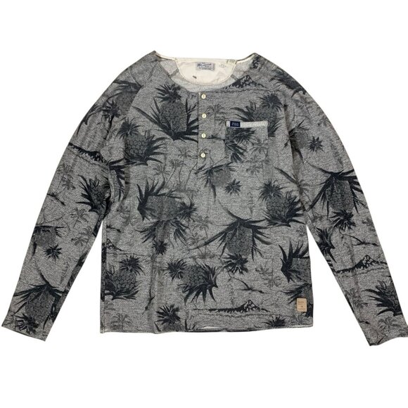 Scotch And Soda Henley Long Sleeve Shirt Gray Palm Tree Print Casual Large - Picture 1 of 5